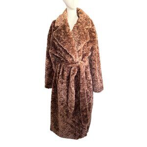 NWT Express Brown Faux Fur Shearling Belted Trench Coat Women's XL